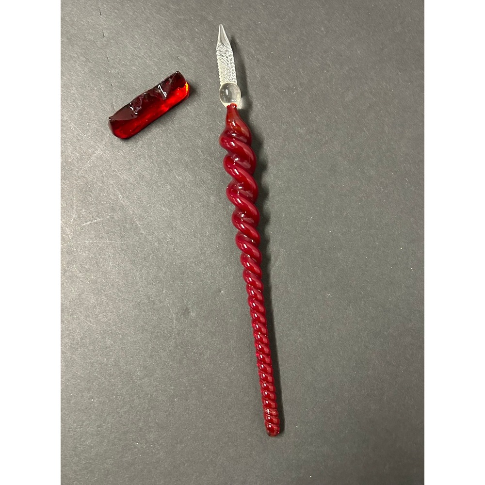Authentic Models Glass Dip Pen Red Twisted Spiral Calligraphy Set